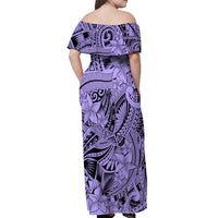 Polynesia Off Shoulder Maxi Dress Tribal Polynesian Spirit With Violet Pacific Flowers LT9 - Polynesian Pride
