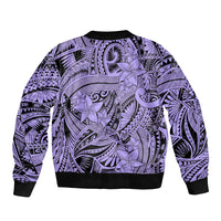 Polynesia Sleeve Zip Bomber Jacket Tribal Polynesian Spirit With Violet Pacific Flowers LT9 - Polynesian Pride