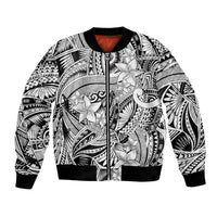 Polynesia Bomber Jacket Tribal Polynesian Spirit With White Pacific Flowers LT9 Unisex White - Polynesian Pride