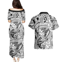 Polynesia Couples Matching Puletasi Dress and Hawaiian Shirt Tribal Polynesian Spirit With White Pacific Flowers LT9 - Polynesian Pride
