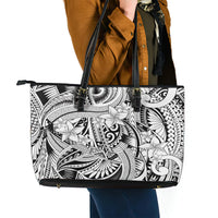 Polynesia Leather Tote Bag Tribal Polynesian Spirit With White Pacific Flowers LT9 - Polynesian Pride
