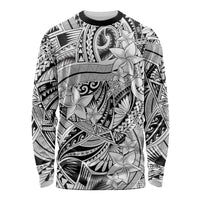 Polynesia Long Sleeve Shirt Tribal Polynesian Spirit With White Pacific Flowers LT9 Unisex White - Polynesian Pride