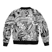 Polynesia Sleeve Zip Bomber Jacket Tribal Polynesian Spirit With White Pacific Flowers LT9 - Polynesian Pride