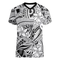 Polynesia Women V Neck T Shirt Tribal Polynesian Spirit With White Pacific Flowers LT9 Female White - Polynesian Pride