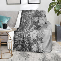 Polynesia Blanket Hibiscus and Hawaiian Tribal Tattoo Retro Style Gray Color LT9 - Polynesian Pride