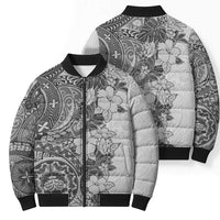 Polynesia Bomber Puffer Jacket Hibiscus Hawaiian Tribal Tattoo Retro Gray - Polynesian Pride