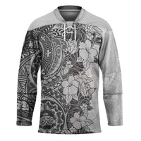 Polynesia Hockey Jersey Hibiscus Hawaiian Tribal Tattoo Retro Gray LT9 Unisex Gray - Polynesian Pride