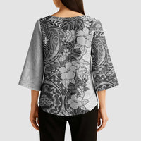 Polynesia Kimono Sleeve Blouse Hibiscus Hawaiian Tribal Tattoo Retro Gray - Polynesian Pride