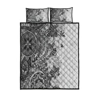 Polynesia Quilt Bed Set Hibiscus and Hawaiian Tribal Tattoo Retro Style Gray Color LT9 Gray - Polynesian Pride