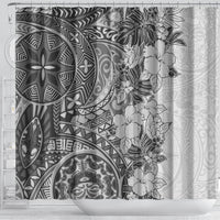 Polynesia Shower Curtain Hibiscus and Hawaiian Tribal Tattoo Retro Style Gray Color LT9 - Polynesian Pride