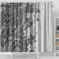 Polynesia Shower Curtain Hibiscus and Hawaiian Tribal Tattoo Retro Style Gray Color LT9 - Polynesian Pride