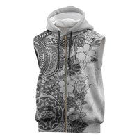 Polynesia Sleeveless Zip Hoodie Hibiscus Hawaiian Tribal Tattoo Retro Gray - Polynesian Pride