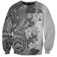 Polynesia Sweatshirt Hibiscus and Hawaiian Tribal Tattoo Retro Style Gray Color LT9 Unisex Gray - Polynesian Pride