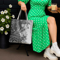 Polynesia Tote Bag Hibiscus Hawaiian Tribal Tattoo Retro Gray - Polynesian Pride