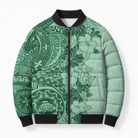 Polynesia Bomber Puffer Jacket Hibiscus Hawaiian Tribal Tattoo Retro Green - Polynesian Pride