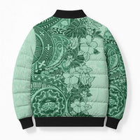 Polynesia Bomber Puffer Jacket Hibiscus Hawaiian Tribal Tattoo Retro Green - Polynesian Pride