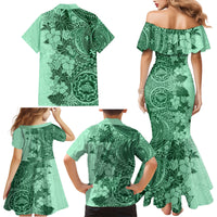 Polynesia Family Matching Mermaid Dress and Hawaiian Shirt Hibiscus and Hawaiian Tribal Tattoo Retro Style Green Color LT9 - Polynesian Pride
