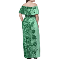 Polynesia Family Matching Off Shoulder Maxi Dress and Hawaiian Shirt Hibiscus and Hawaiian Tribal Tattoo Retro Style Green Color LT9 - Polynesian Pride