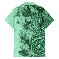Polynesia Family Matching Puletasi Dress and Hawaiian Shirt Hibiscus and Hawaiian Tribal Tattoo Retro Style Green Color LT9 - Polynesian Pride