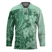 Polynesia Hockey Jersey Hibiscus Hawaiian Tribal Tattoo Retro Green LT9 Unisex Green - Polynesian Pride