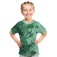 Polynesia Kid T Shirt Hibiscus and Hawaiian Tribal Tattoo Retro Style Green Color LT9 Green - Polynesian Pride