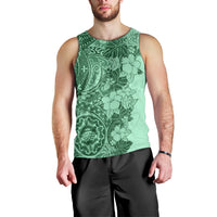 Polynesia Men Tank Top Hibiscus and Hawaiian Tribal Tattoo Retro Style Green Color LT9 - Polynesian Pride