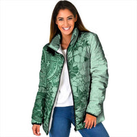 Polynesia Padded Jacket Hibiscus Hawaiian Tribal Tattoo Retro Green LT9 Women Green - Polynesian Pride