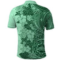 Polynesia Polo Shirt Hibiscus and Hawaiian Tribal Tattoo Retro Style Green Color LT9 - Polynesian Pride