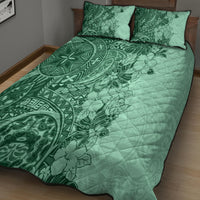 Polynesia Quilt Bed Set Hibiscus and Hawaiian Tribal Tattoo Retro Style Green Color LT9 - Polynesian Pride