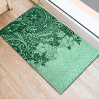 Polynesia Rubber Doormat Hibiscus and Hawaiian Tribal Tattoo Retro Style Green Color LT9 - Polynesian Pride