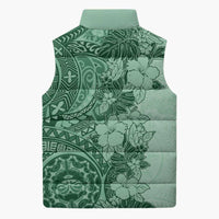 Polynesia Sleeveless Puffer Jacket Hibiscus Hawaiian Tribal Tattoo Retro Green - Polynesian Pride