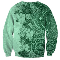 Polynesia Sweatshirt Hibiscus and Hawaiian Tribal Tattoo Retro Style Green Color LT9 - Polynesian Pride