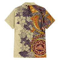 Polynesia Hawaiian Shirt Hibiscus and Hawaiian Tribal Tattoo Retro Style Tan Color LT9 - Polynesian Pride