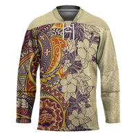 Polynesia Hockey Jersey Hibiscus Hawaiian Tribal Tattoo Retro Tan LT9 Unisex Tan - Polynesian Pride