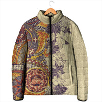 Polynesia Padded Jacket Hibiscus Hawaiian Tribal Tattoo Retro Tan - Polynesian Pride