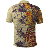 Polynesia Polo Shirt Hibiscus and Hawaiian Tribal Tattoo Retro Style Tan Color LT9 - Polynesian Pride