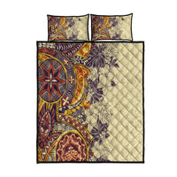 Polynesia Quilt Bed Set Hibiscus and Hawaiian Tribal Tattoo Retro Style Tan Color LT9 Tan - Polynesian Pride