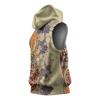 Polynesia Sleeveless Hoodie Hibiscus Hawaiian Tribal Tattoo Retro Tan - Polynesian Pride