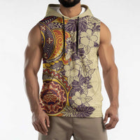 Polynesia Sleeveless Hoodie Hibiscus Hawaiian Tribal Tattoo Retro Tan - Polynesian Pride