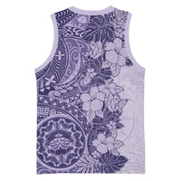 Polynesia Basketball Jersey Hibiscus Hawaiian Tribal Tattoo Retro Violet - Polynesian Pride