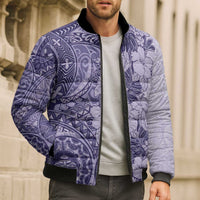 Polynesia Bomber Puffer Jacket Hibiscus Hawaiian Tribal Tattoo Retro Violet - Polynesian Pride