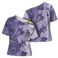 Polynesia Cross Shoulder Shirt Hibiscus Hawaiian Tribal Tattoo Retro Violet LT9 - Polynesian Pride