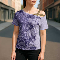 Polynesia Cross Shoulder Shirt Hibiscus Hawaiian Tribal Tattoo Retro Violet LT9 - Polynesian Pride