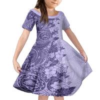 Polynesia Family Matching Off Shoulder Maxi Dress and Hawaiian Shirt Hibiscus and Hawaiian Tribal Tattoo Retro Style Violet Color LT9 Daughter's Dress Violet - Polynesian Pride