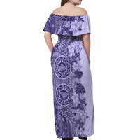 Polynesia Off Shoulder Maxi Dress Hibiscus and Hawaiian Tribal Tattoo Retro Style Violet Color LT9 - Polynesian Pride