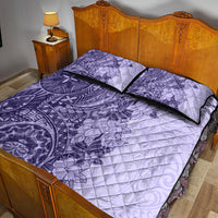 Polynesia Quilt Bed Set Hibiscus and Hawaiian Tribal Tattoo Retro Style Violet Color LT9 - Polynesian Pride
