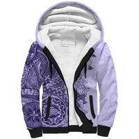 Polynesia Sherpa Hoodie Hibiscus and Hawaiian Tribal Tattoo Retro Style Violet Color LT9 Unisex Violet - Polynesian Pride