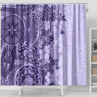 Polynesia Shower Curtain Hibiscus and Hawaiian Tribal Tattoo Retro Style Violet Color LT9 - Polynesian Pride