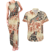 Hawaii Couples Matching Tank Maxi Dress and Hawaiian Shirt Aloha Tribal Pattern Beige Version LT9 Beige - Polynesian Pride