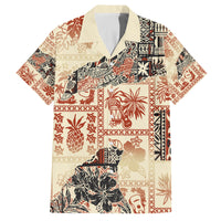 Hawaii Family Matching Off Shoulder Short Dress and Hawaiian Shirt Aloha Tribal Pattern Beige Version LT9 Dad's Shirt - Short Sleeve Beige - Polynesian Pride